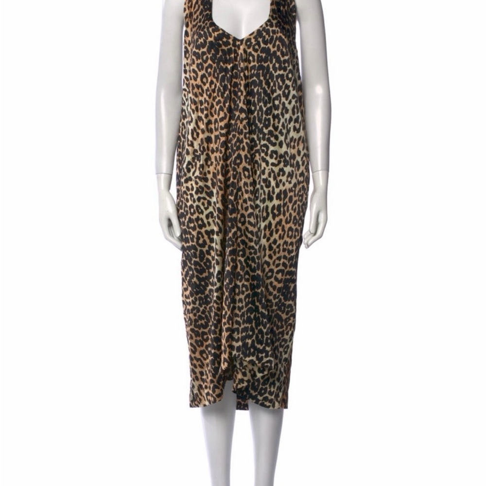 Ganni Black and Tan Leopard Print silk dress